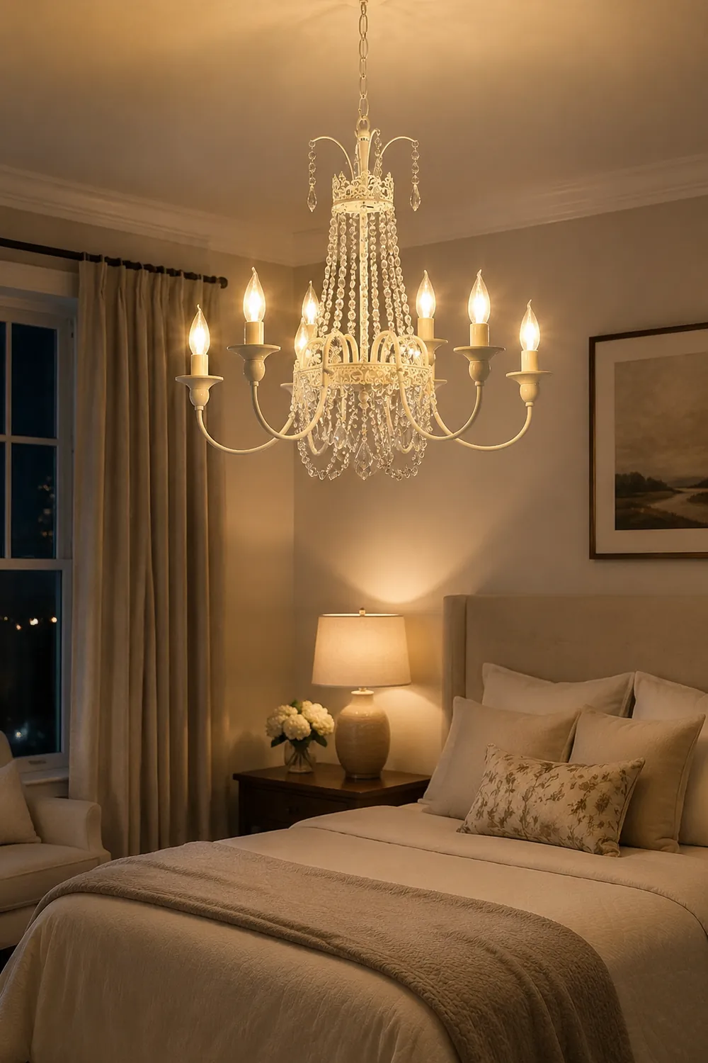 Vintage White Metal & Glass Luxury Chandelier Light - Lumpaz