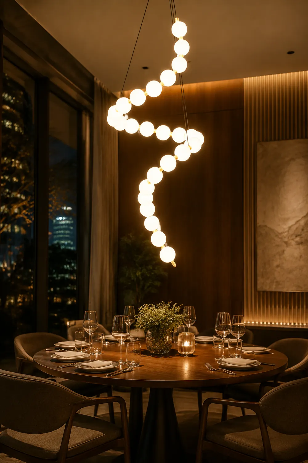 White LED Pearl Necklace Chandelier For Stair - Lumpaz