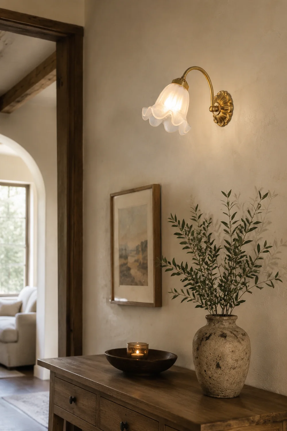 Brass Floral Glass Sconce - Lumpaz