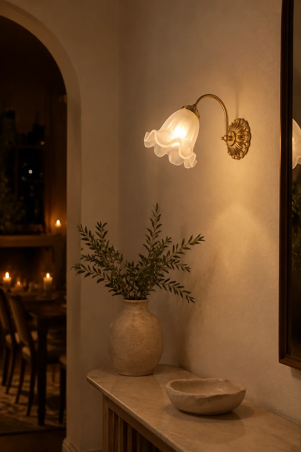 Brass Floral Glass Sconce - Lumpaz