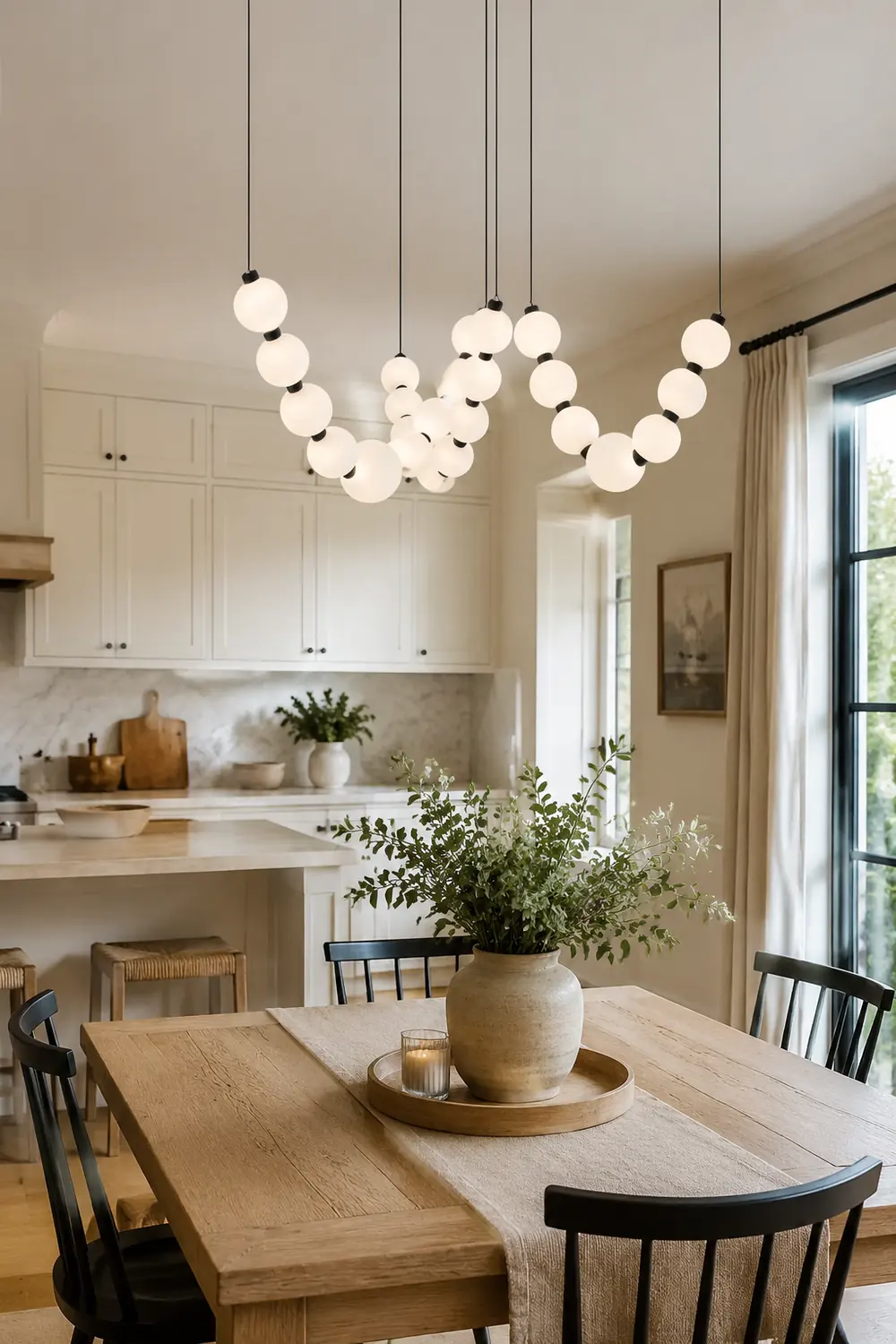 White Ball Bubble Brushed Copper Large Chandelier - Lumpaz