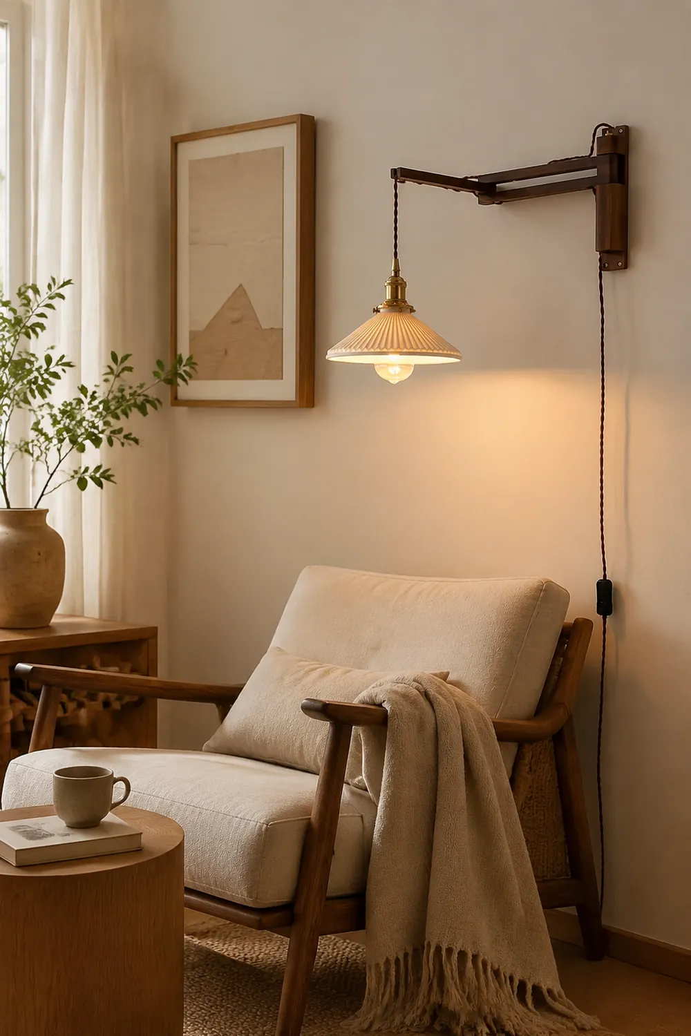 Walnut Swing Arm Wall Lamp - Lumpaz