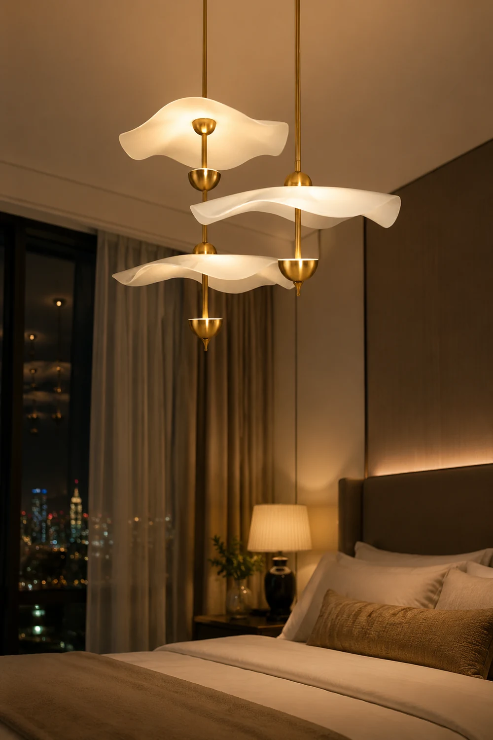 Art Deco Gold Metal Lotus Led Light Fixtures Chandeliers - Lumpaz