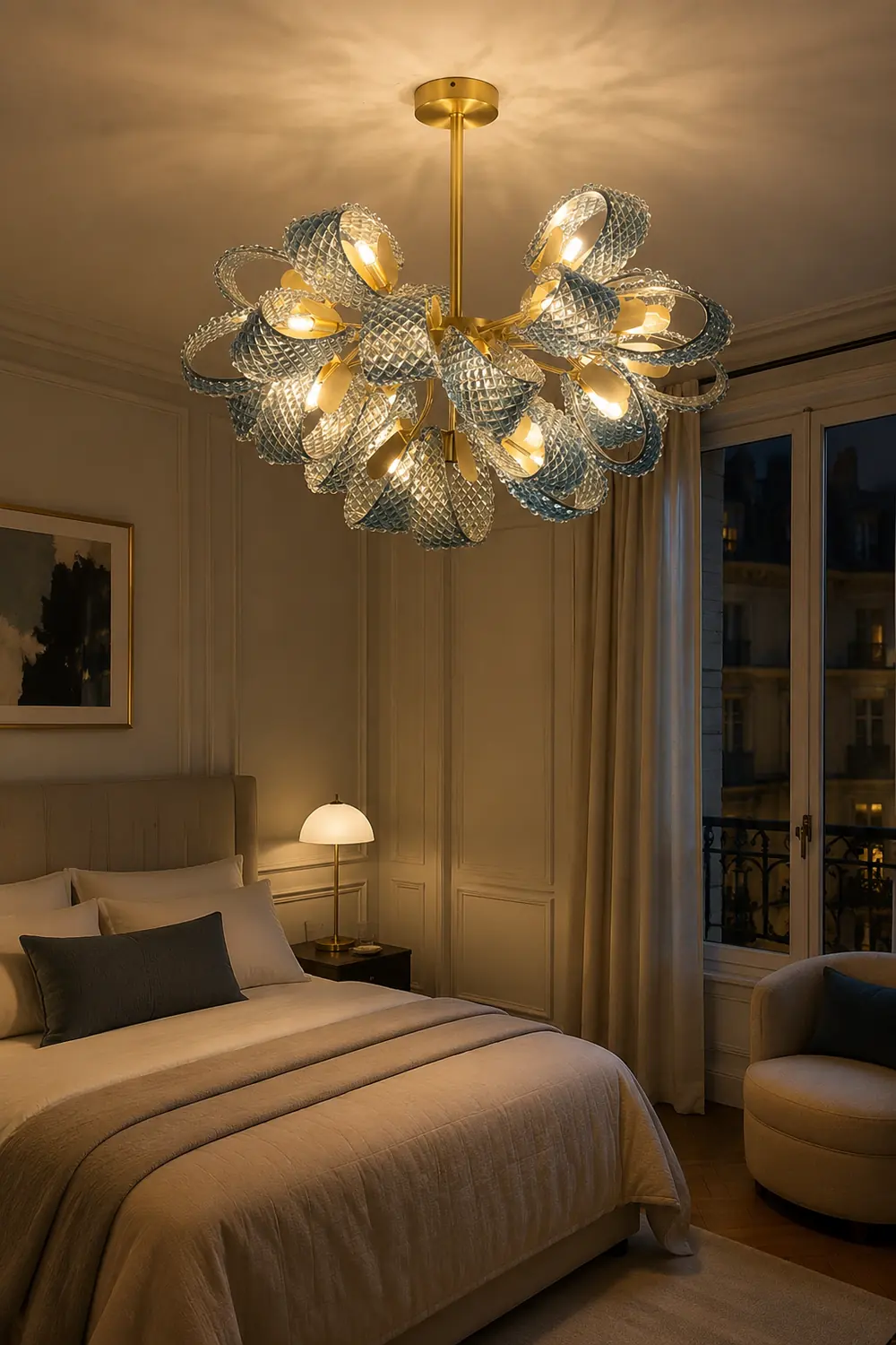 Luxury Style Gorgeous Blue Chandelier Modern Copper Glass Chandelier - Lumpaz