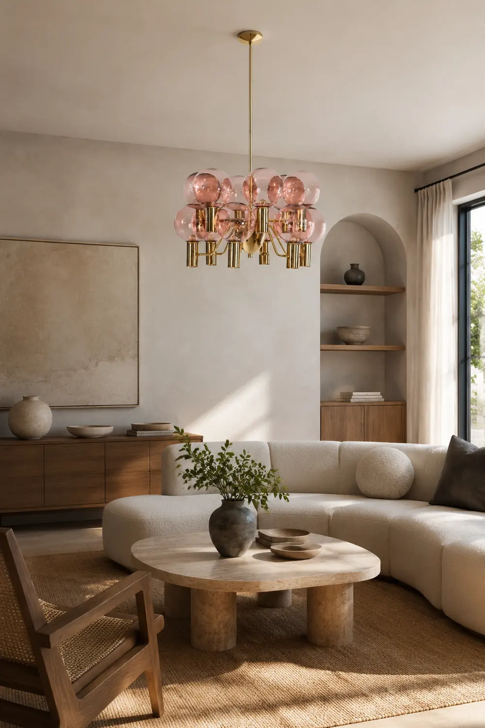 Contemporary Pink Glass 12-Bulb Decorative Chandelier - Lumpaz
