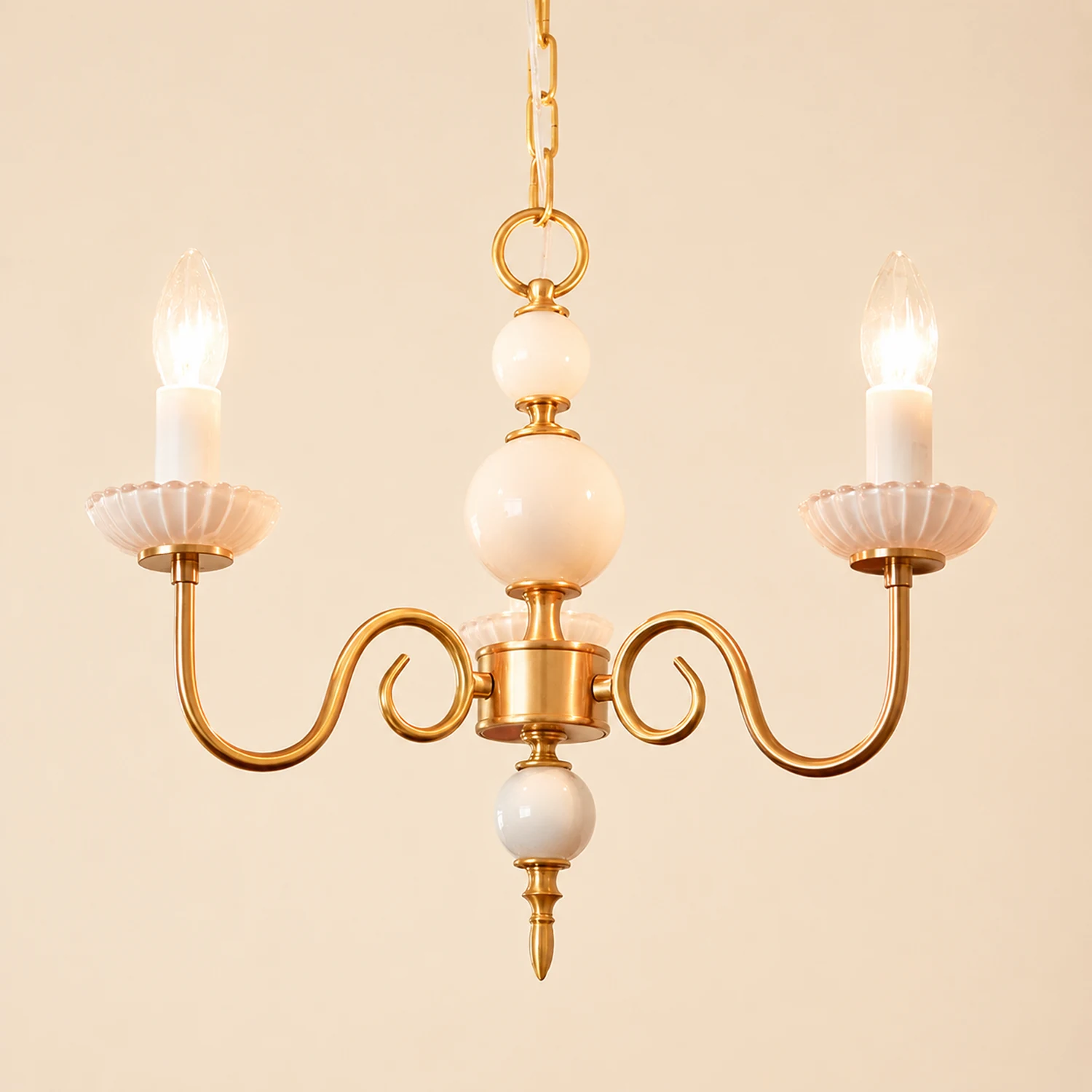 Vintage Metal Chandelier Lamp Cream Glass Chandelier - Lumpaz