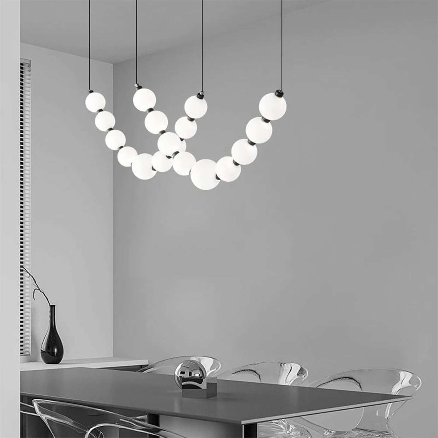 White Ball Bubble Brushed Copper Large Chandelier - Lumpaz