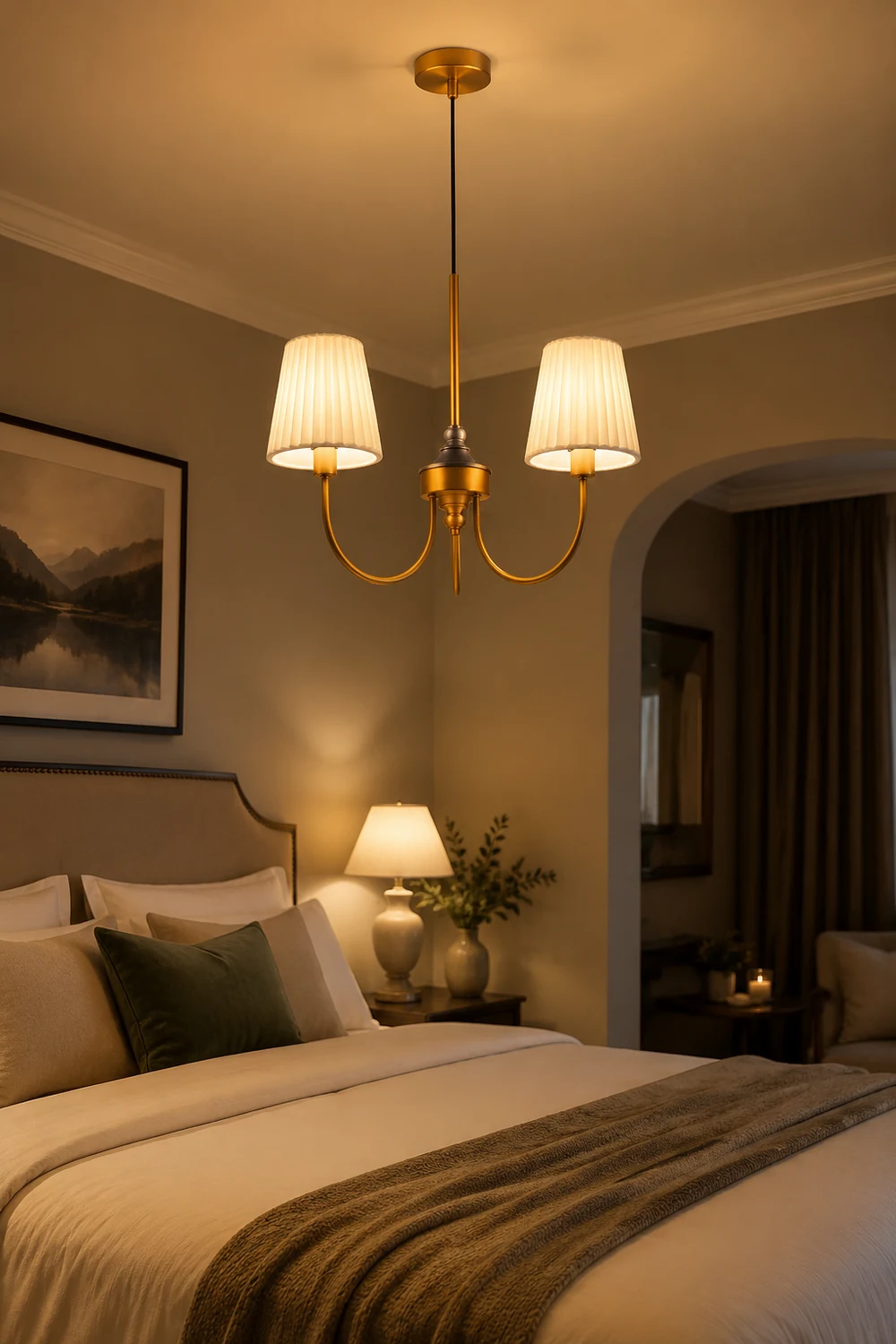 Vintage Pleated Pendant Lampshade Brass Dining Room Chandelier - Lumpaz