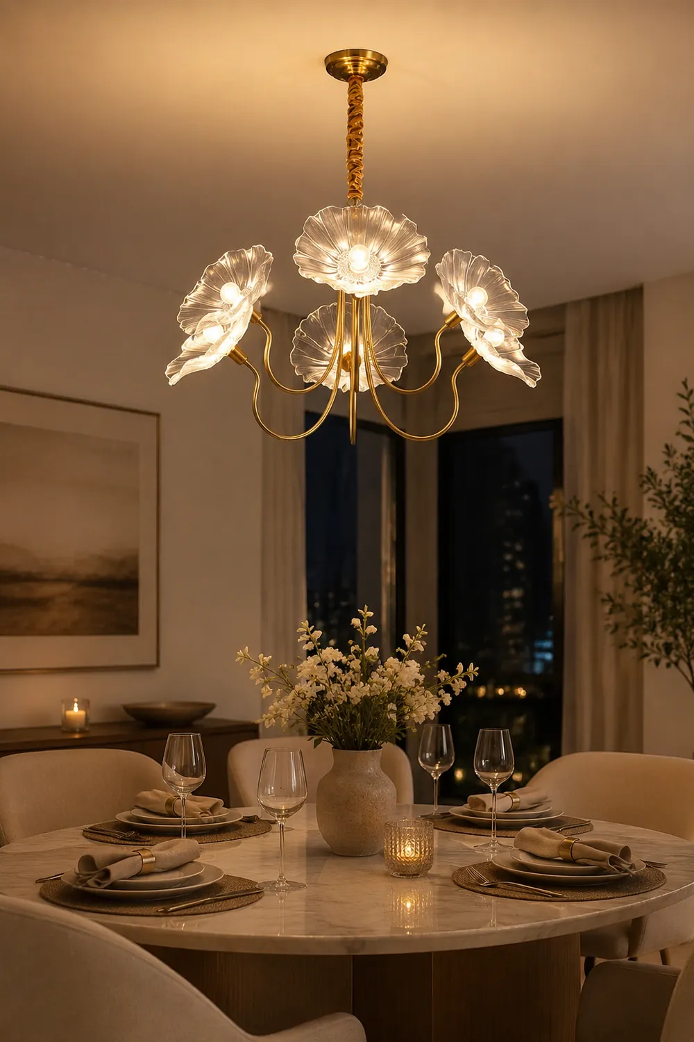 Modern Lotus Leaf Glass Living Room Chandelier - Lumpaz