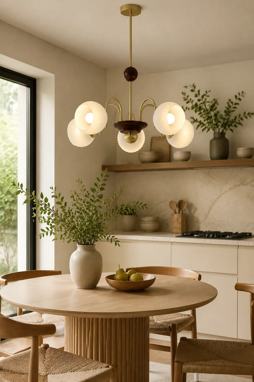 Contemporary Cream Ribbed Glass Chandelier - Lumpaz