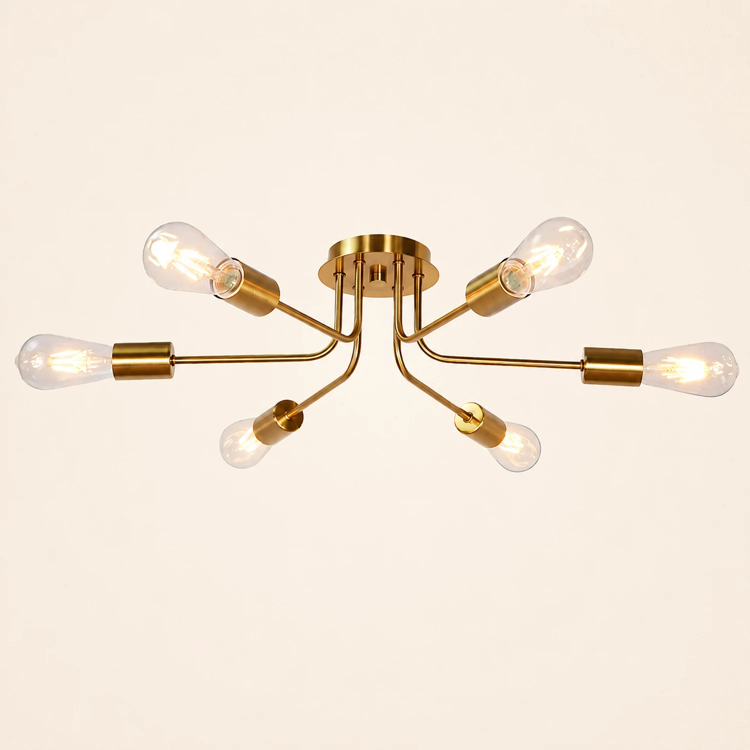 Modern 6-Light Gold Glass Semi Flush Chandelier - Lumpaz