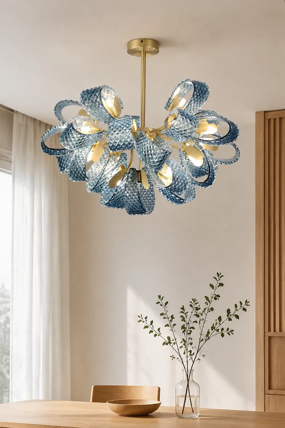 Luxury Style Gorgeous Blue Chandelier Modern Copper Glass Chandelier - Lumpaz