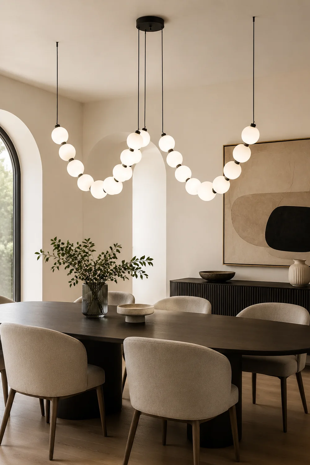 White Ball Bubble Brushed Copper Large Chandelier - Lumpaz