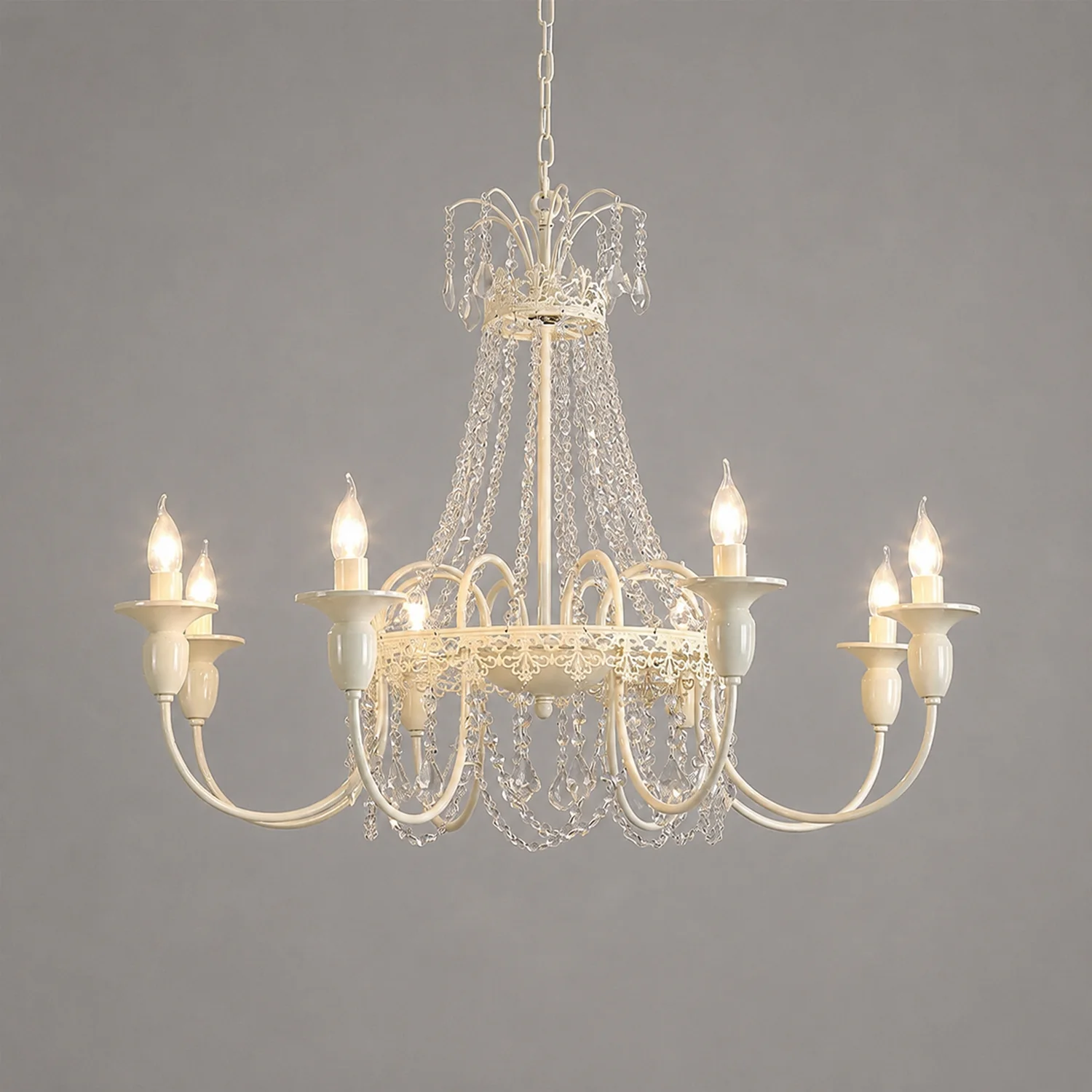 Vintage White Metal & Glass Luxury Chandelier Light - Lumpaz