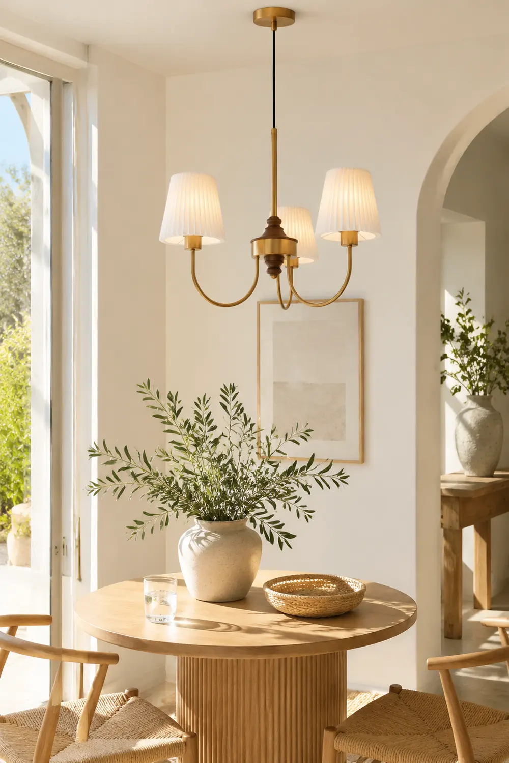 Vintage Pleated Pendant Lampshade Brass Dining Room Chandelier - Lumpaz