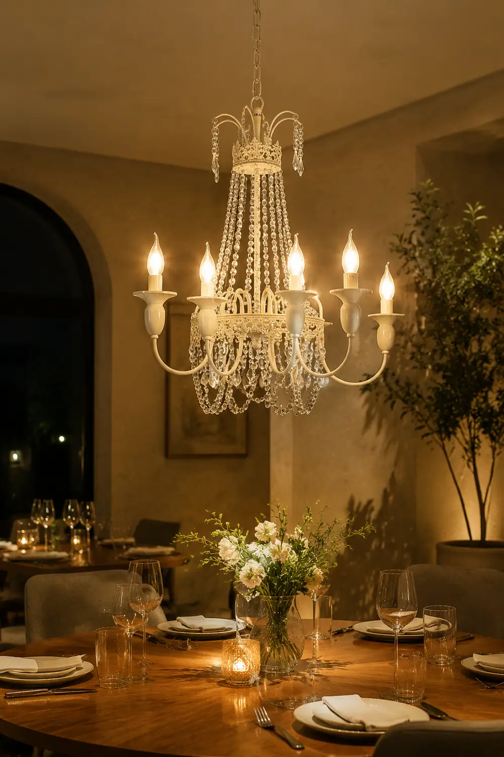 Vintage White Metal & Glass Luxury Chandelier Light - Lumpaz