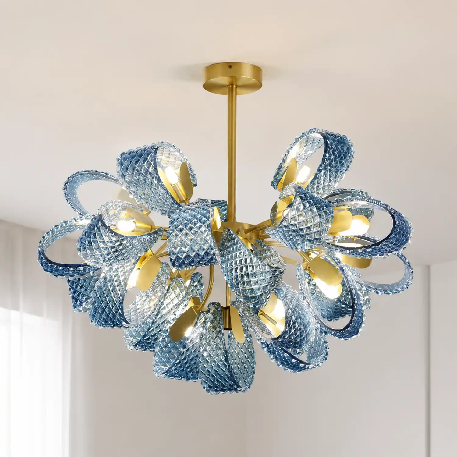 Luxury Style Gorgeous Blue Chandelier Modern Copper Glass Chandelier - Lumpaz