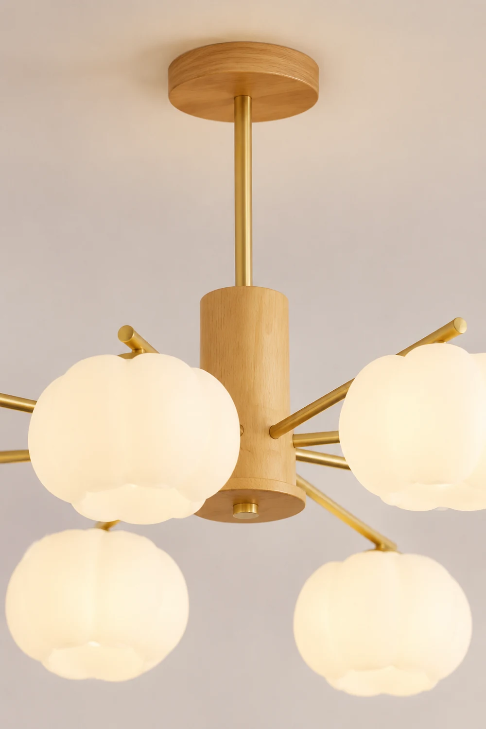 Cream Style Wooden Cotton Balls Chandelier For Living Room - Lumpaz