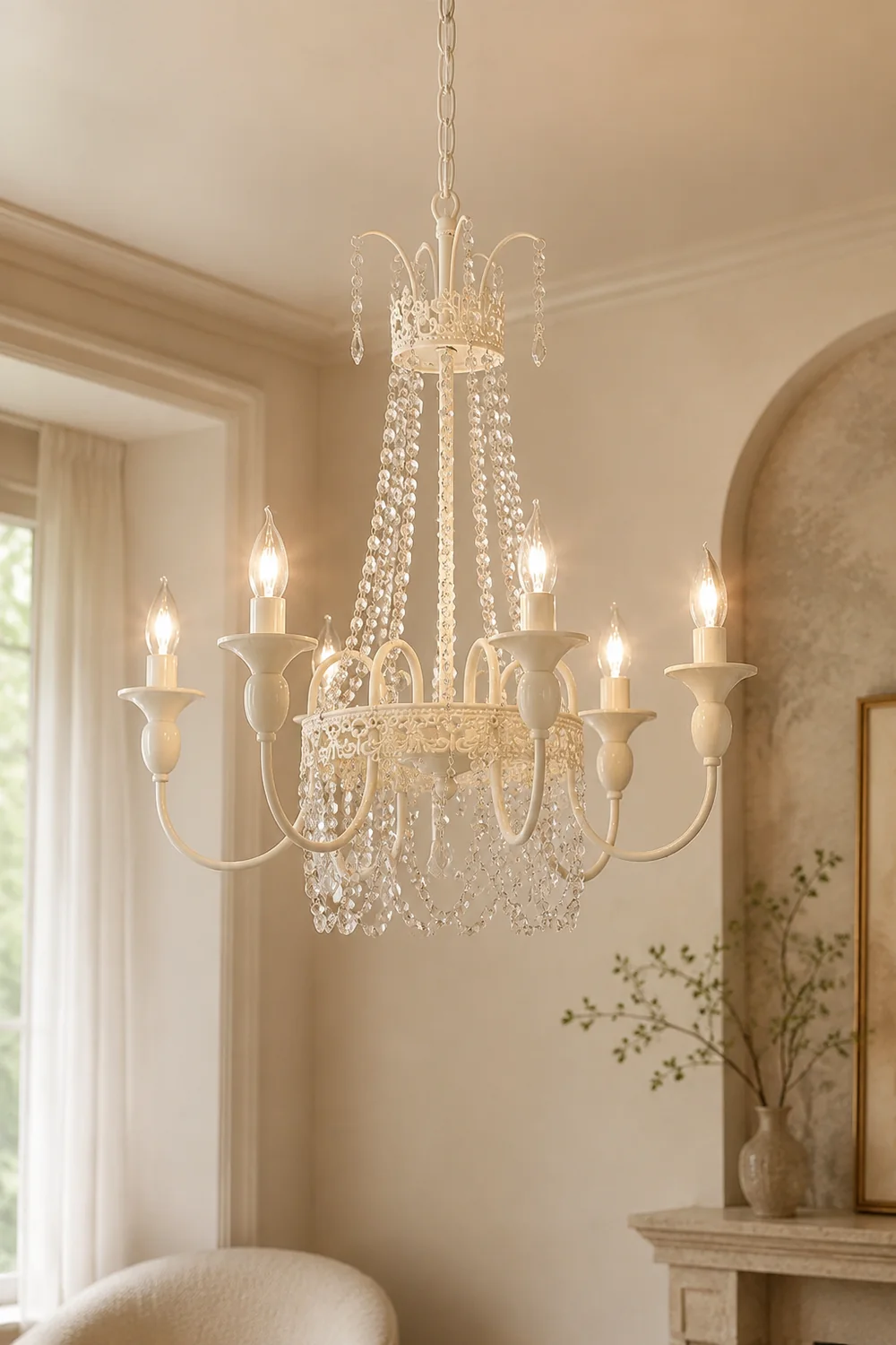 Vintage White Metal & Glass Luxury Chandelier Light - Lumpaz