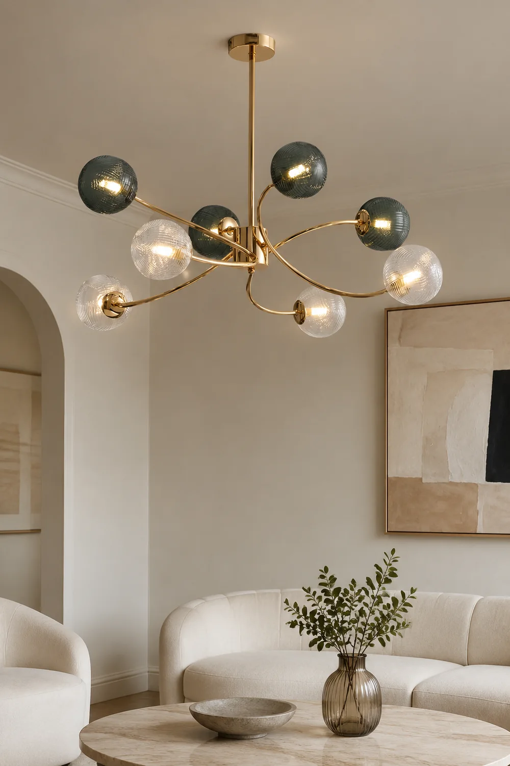 Modern Iron Glass Gold LED Pendant Farmhouse Ceiling Light - Lumpaz