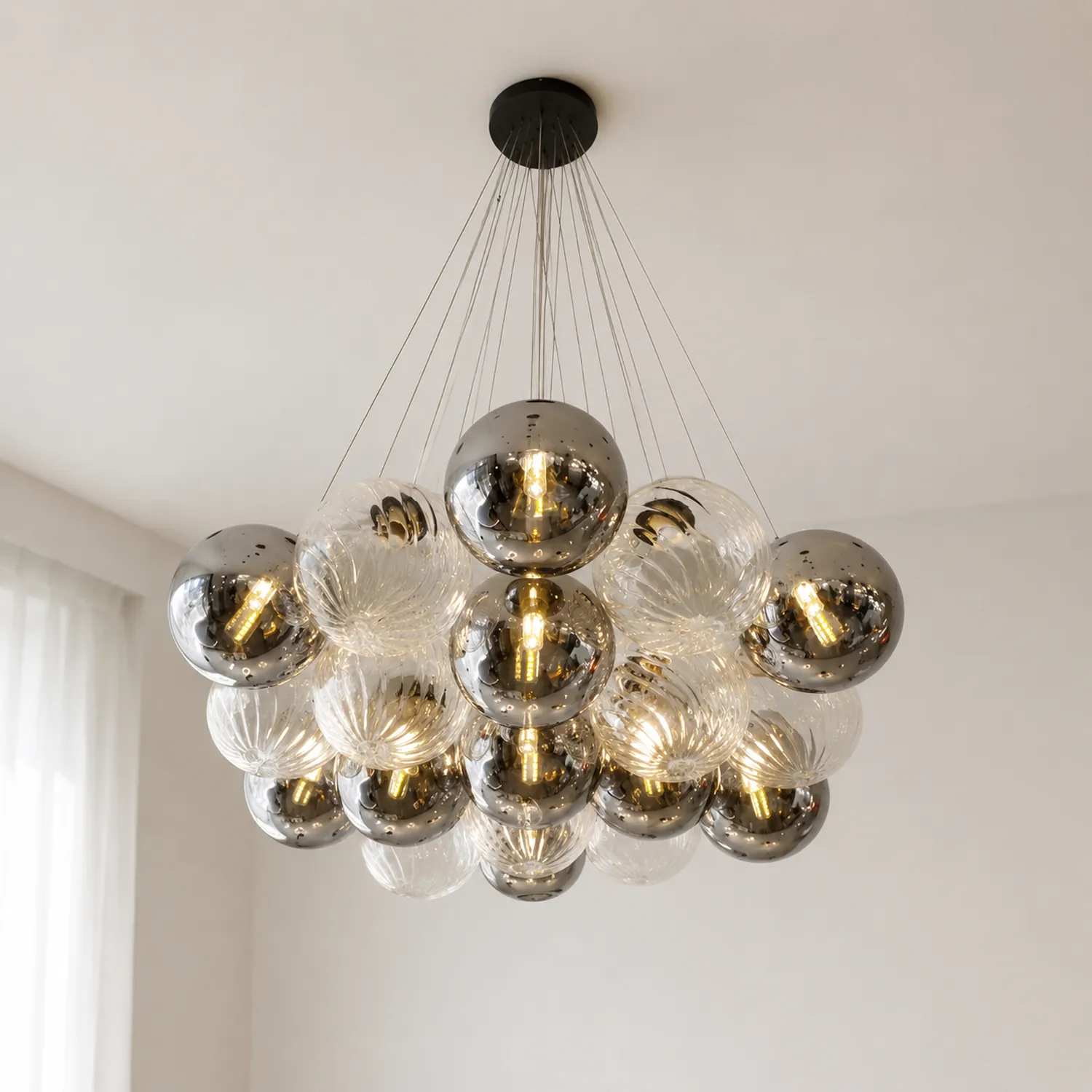 Grey Bubble Glass Ball LED Chandelier - Lumpaz