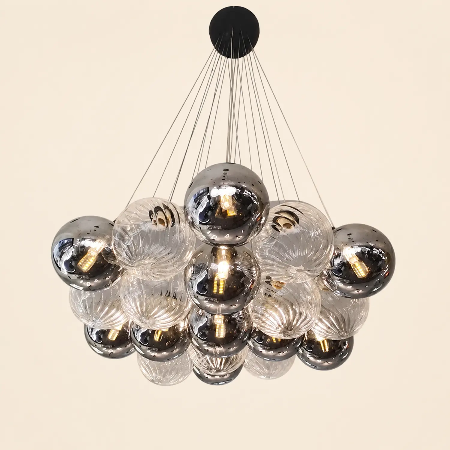 Grey Bubble Glass Ball LED Chandelier - Lumpaz