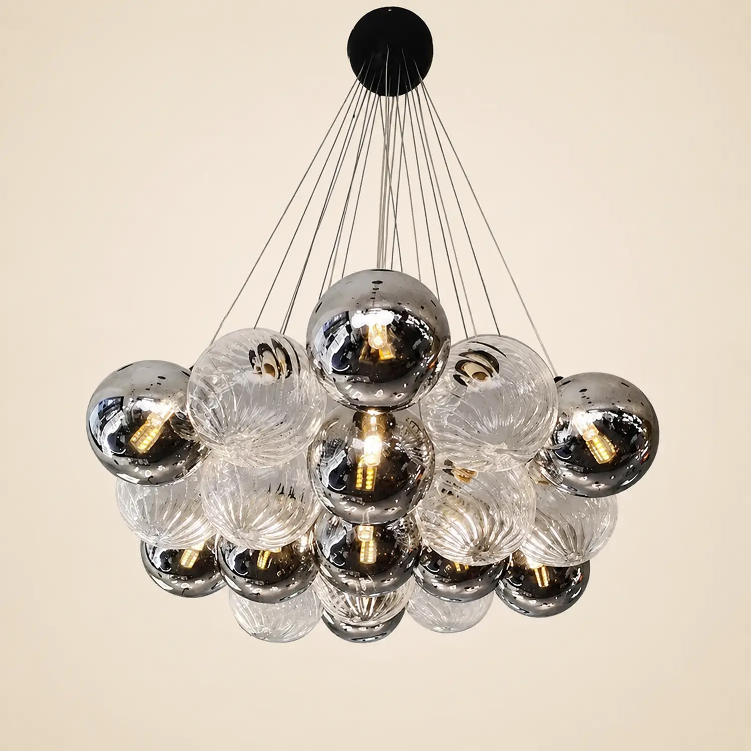 Grey Bubble Glass Ball LED Chandelier - Lumpaz