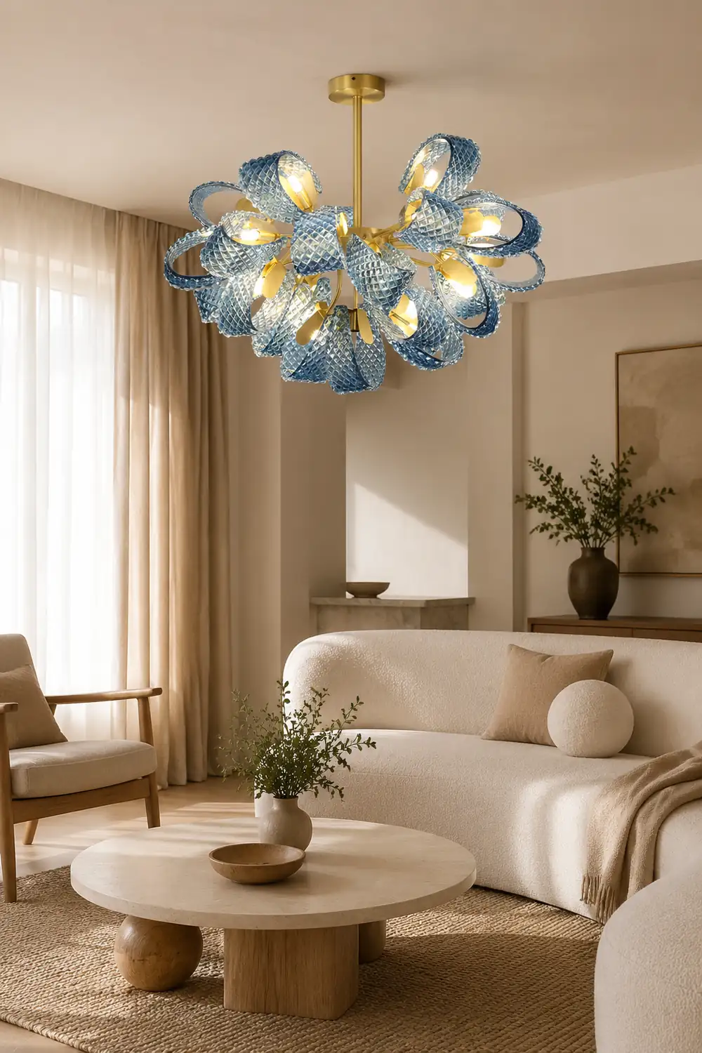 Luxury Style Gorgeous Blue Chandelier Modern Copper Glass Chandelier - Lumpaz