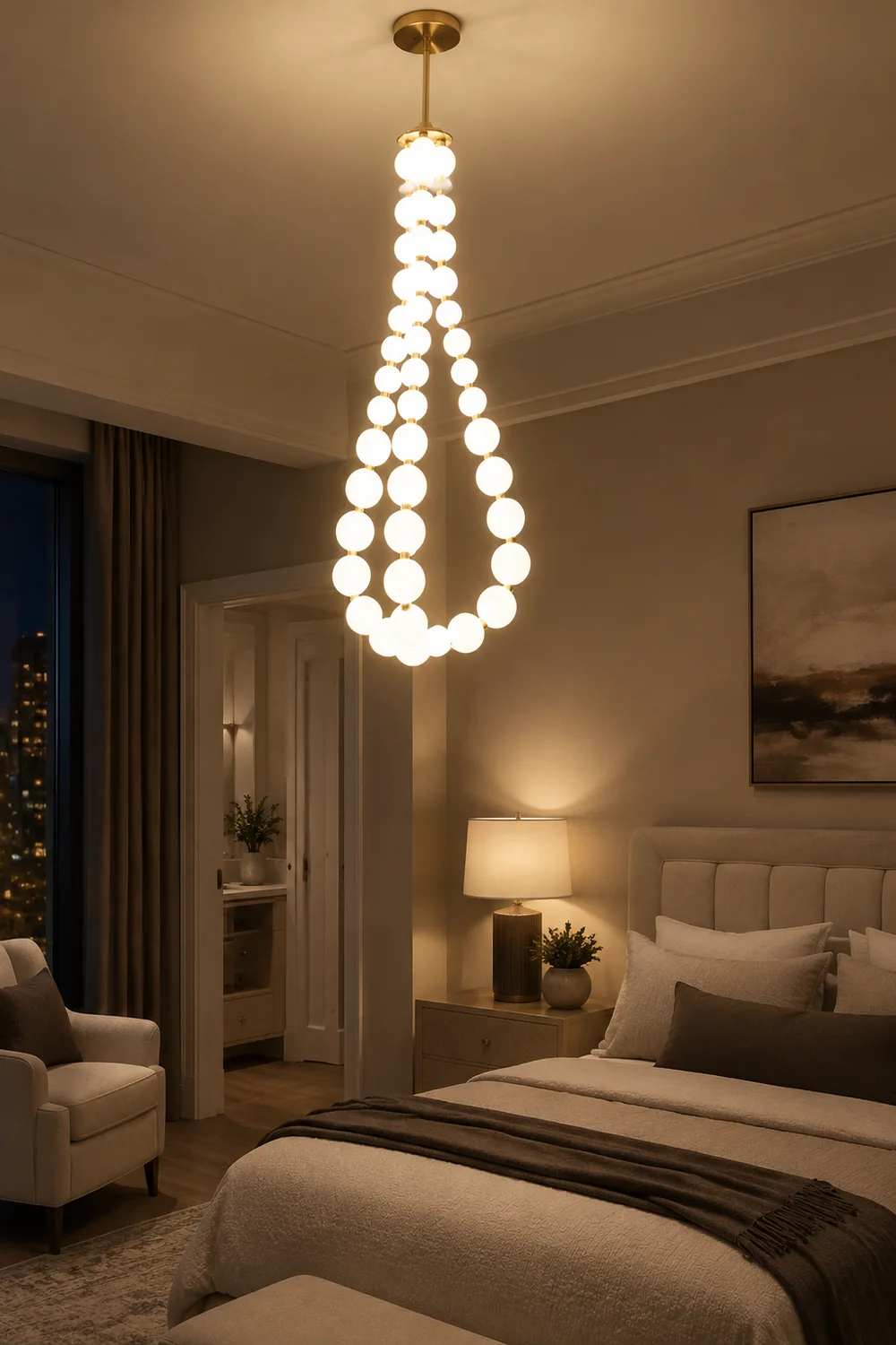 Art Deco White Bubble LED Chandelier For Staircase - Lumpaz