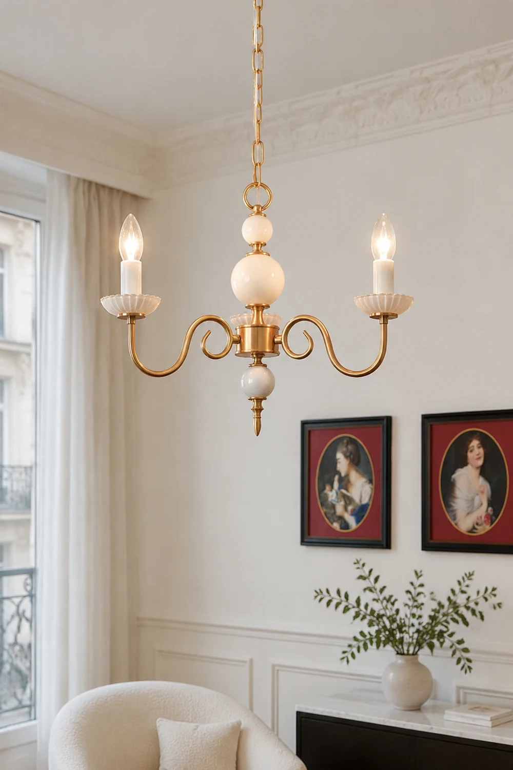 Vintage Metal Chandelier Lamp Cream Glass Chandelier - Lumpaz