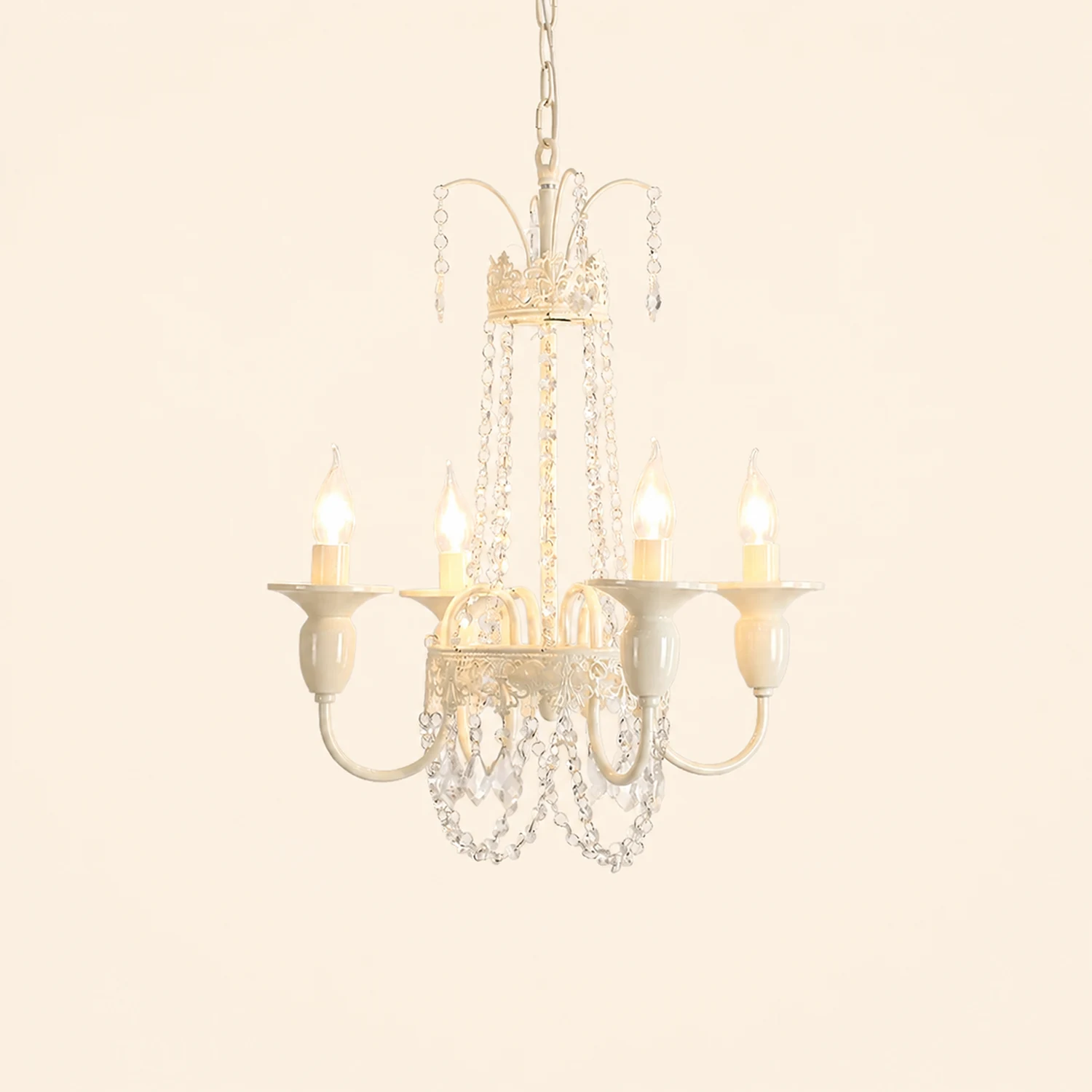 Vintage White Metal & Glass Luxury Chandelier Light - Lumpaz