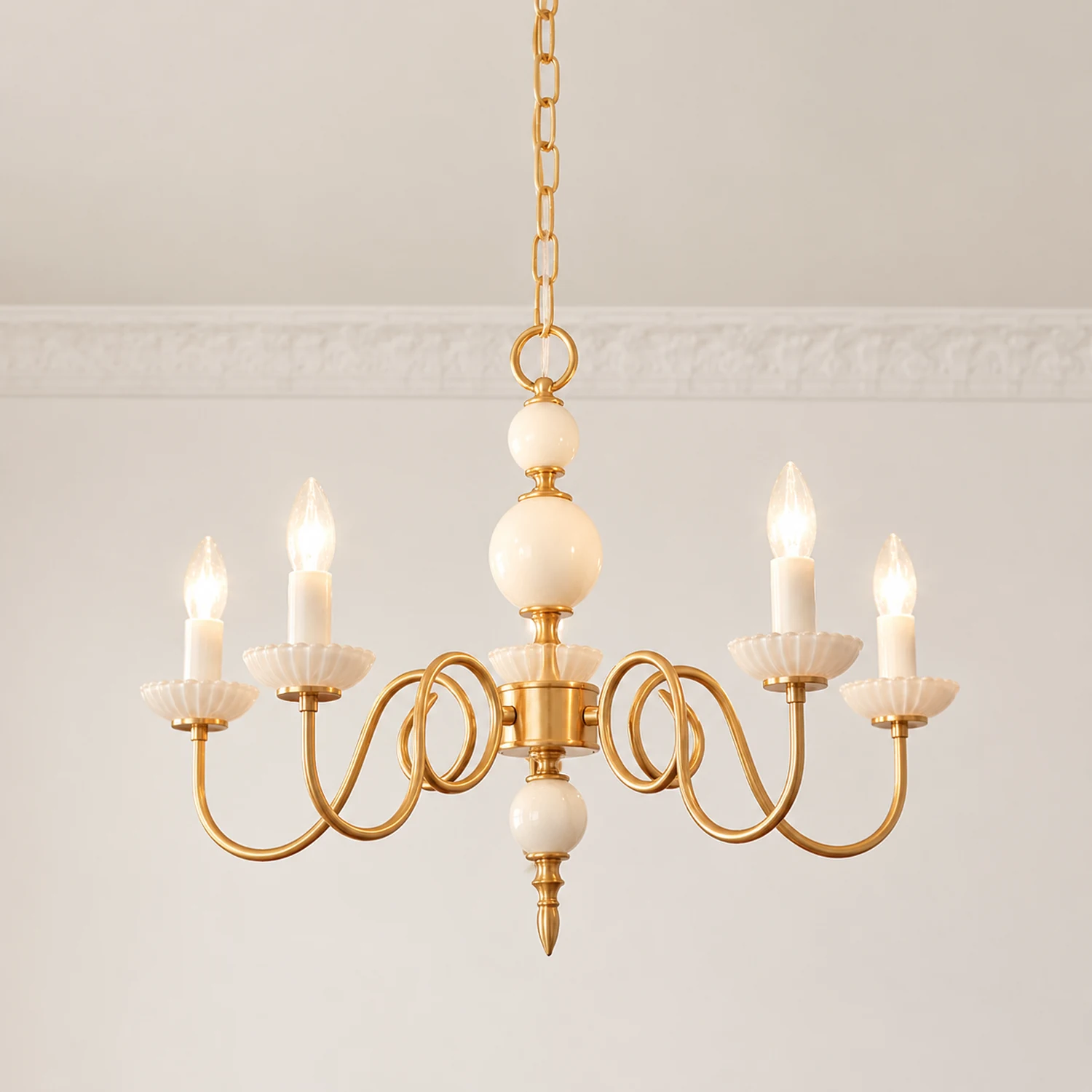 Vintage Metal Chandelier Lamp Cream Glass Chandelier - Lumpaz
