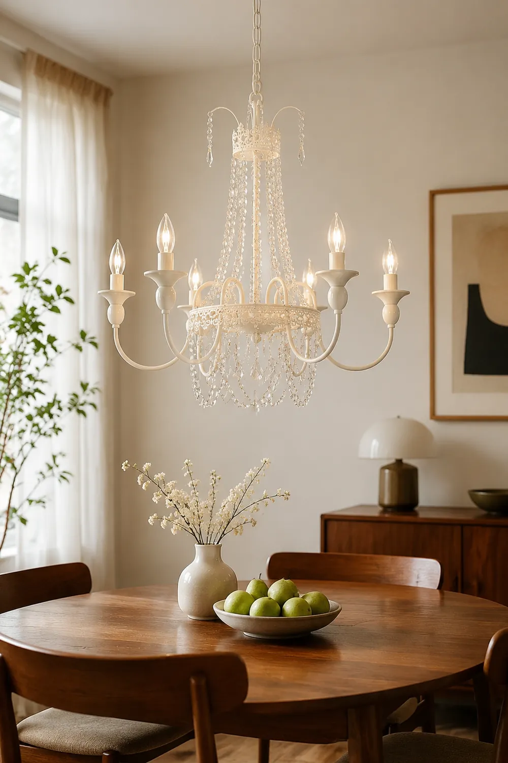 Vintage White Metal & Glass Luxury Chandelier Light - Lumpaz