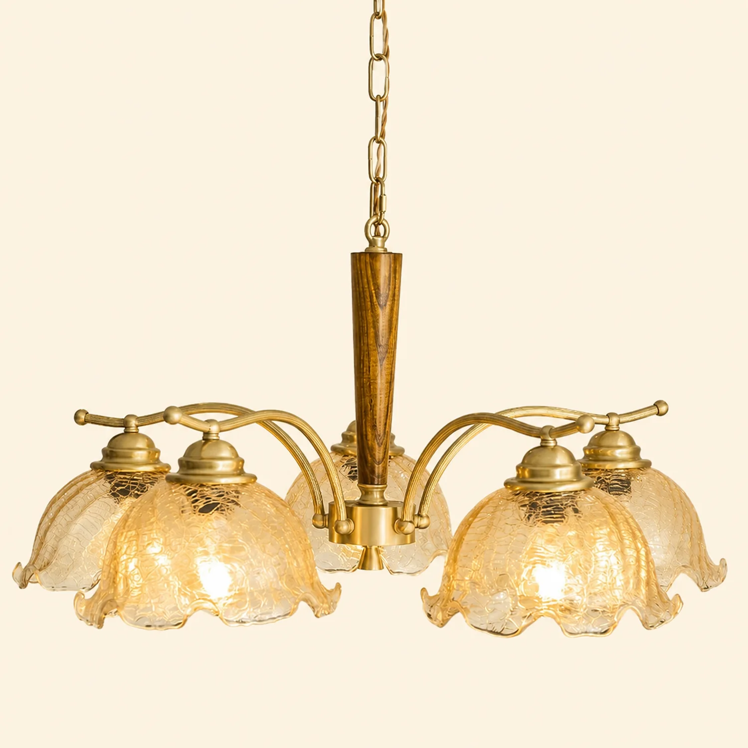Mid Century Petals All Copper Log Glass Chandelier - Lumpaz