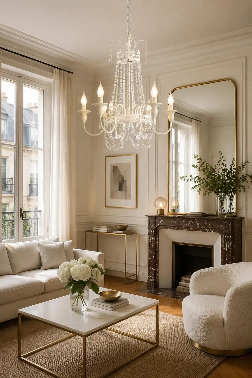 Vintage White Metal & Glass Luxury Chandelier Light - Lumpaz