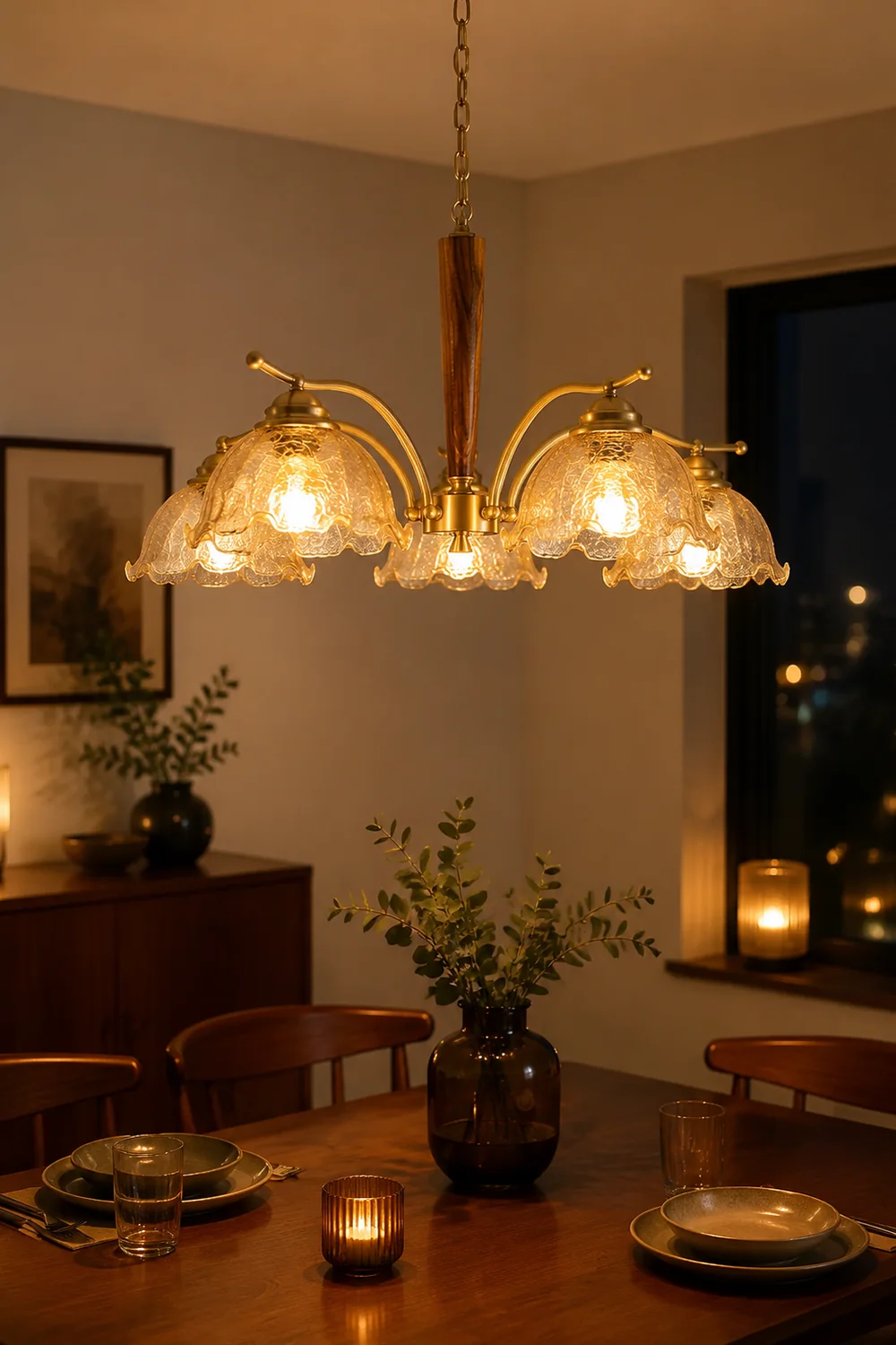 Mid Century Petals All Copper Log Glass Chandelier - Lumpaz