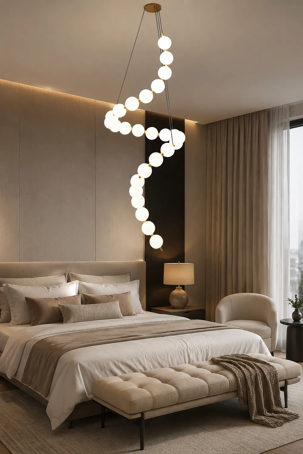White LED Pearl Necklace Chandelier For Stair - Lumpaz