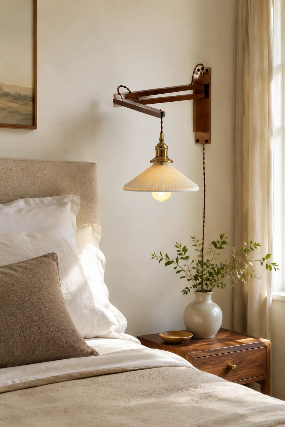 Walnut Swing Arm Wall Lamp - Lumpaz