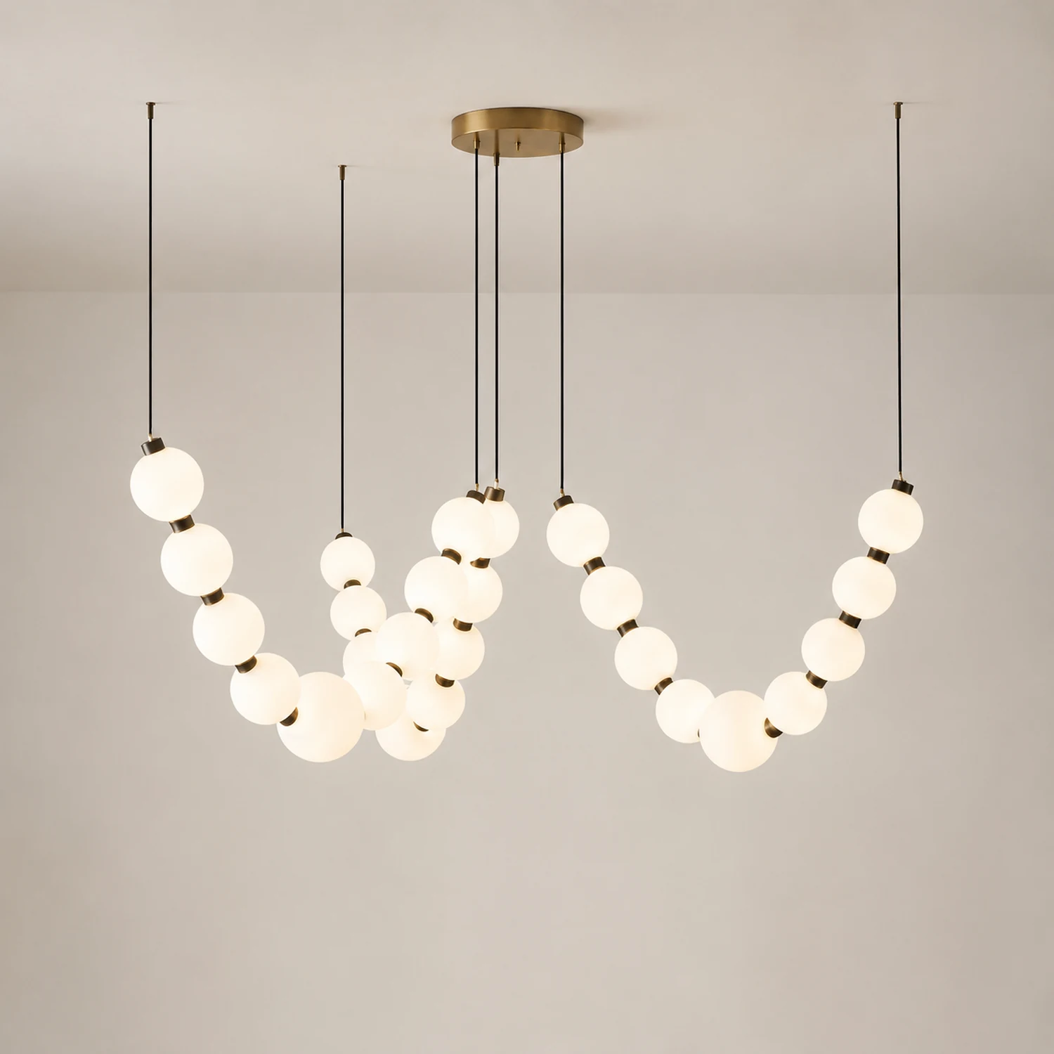 White Ball Bubble Brushed Copper Large Chandelier - Lumpaz