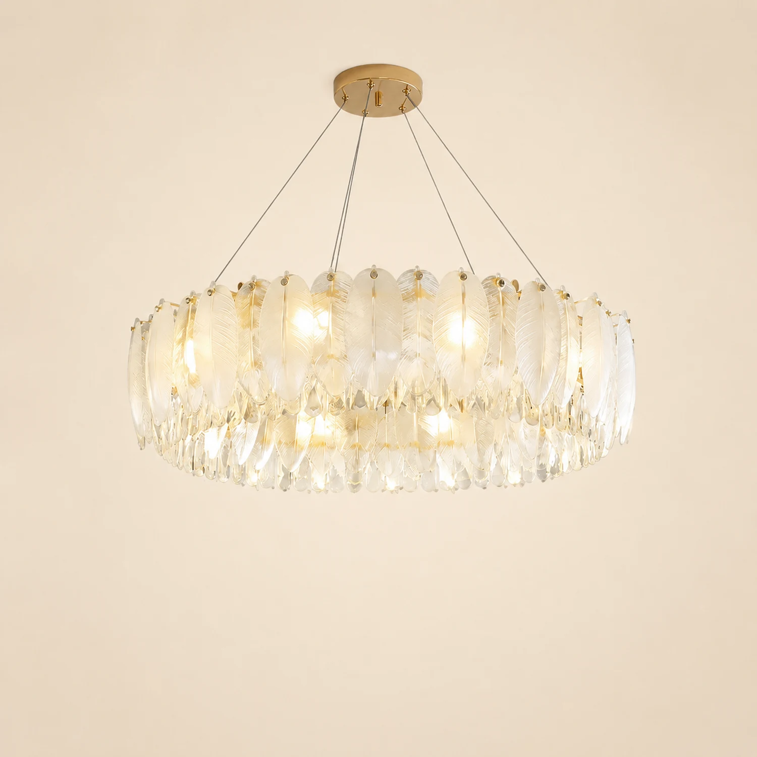Feather Shape Crystal Glass Round Chandelier - Lumpaz