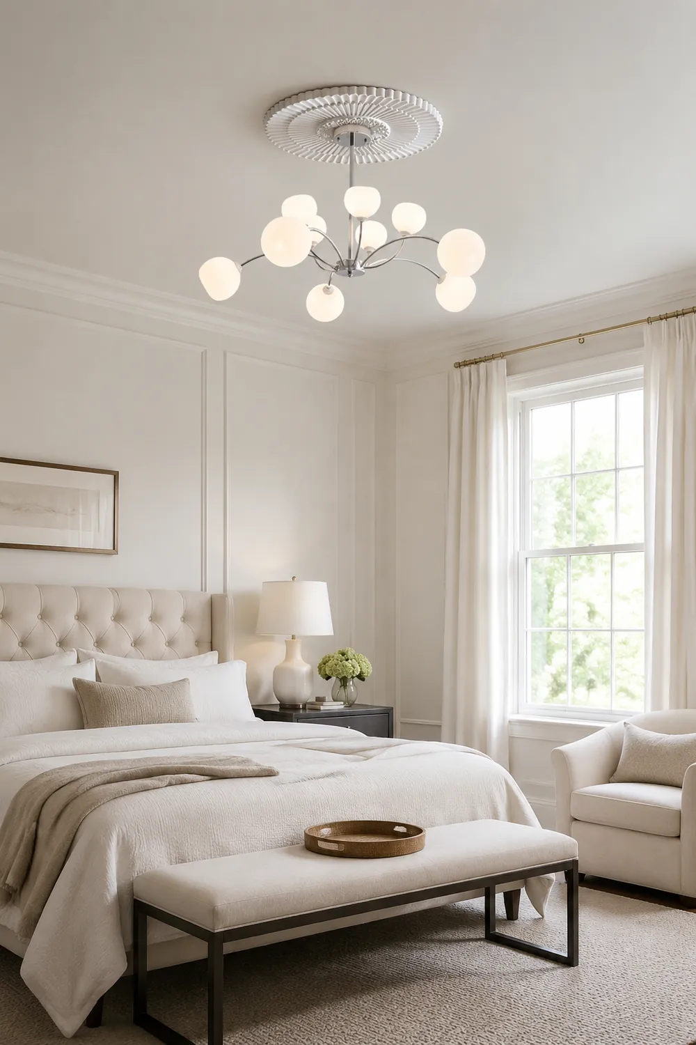 White Glass Globe Sputnik Shape Chandelier - Lumpaz