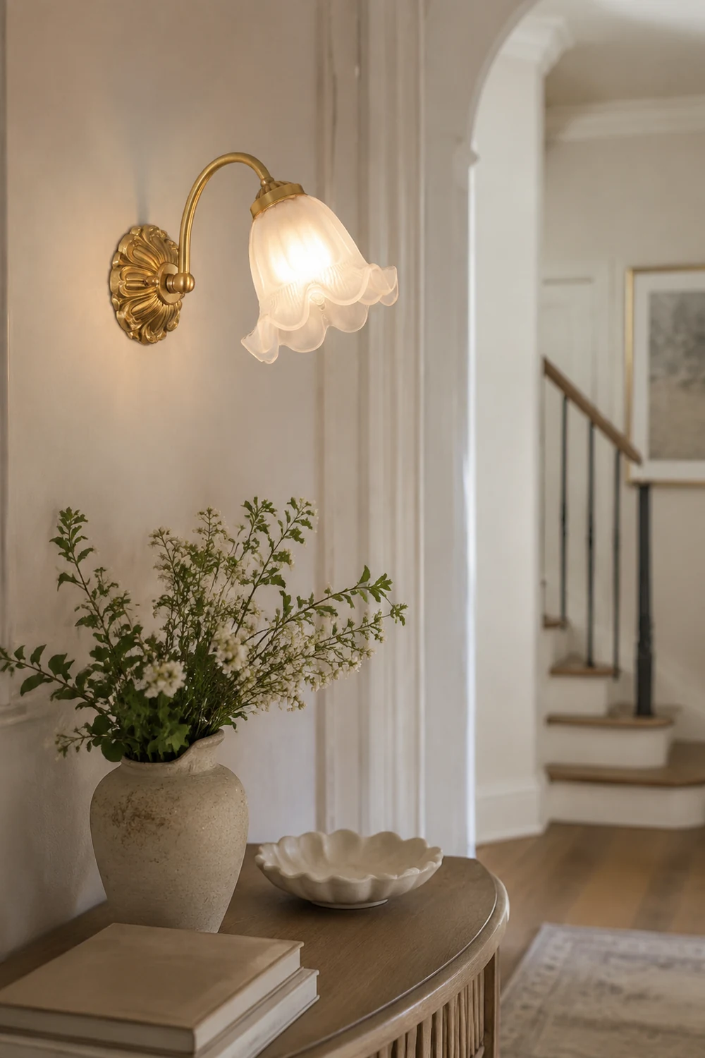 Brass Floral Glass Sconce - Lumpaz