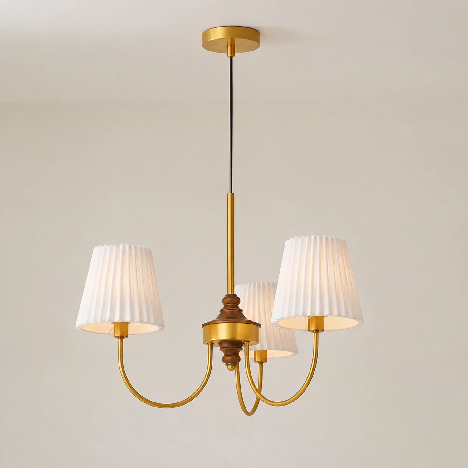 Vintage Pleated Pendant Lampshade Brass Dining Room Chandelier - Lumpaz
