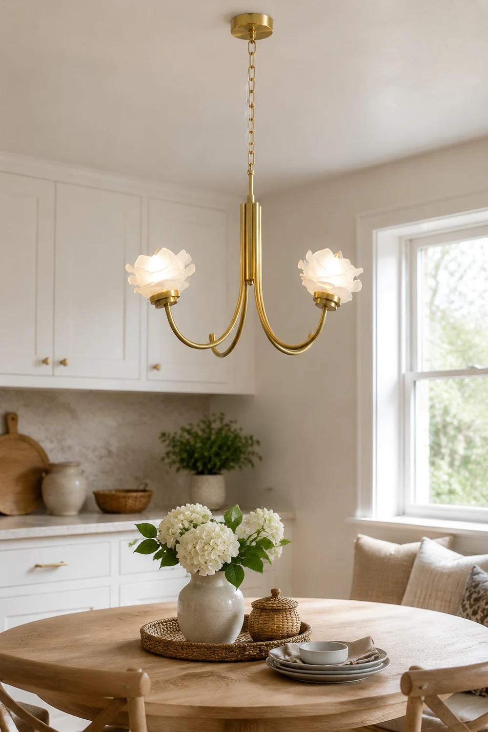 3 Heads French Simple Chandelier Vintage Rose Flower Glass Chandeliers - Lumpaz