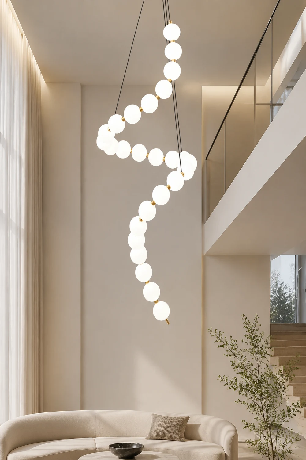 White LED Pearl Necklace Chandelier For Stair - Lumpaz