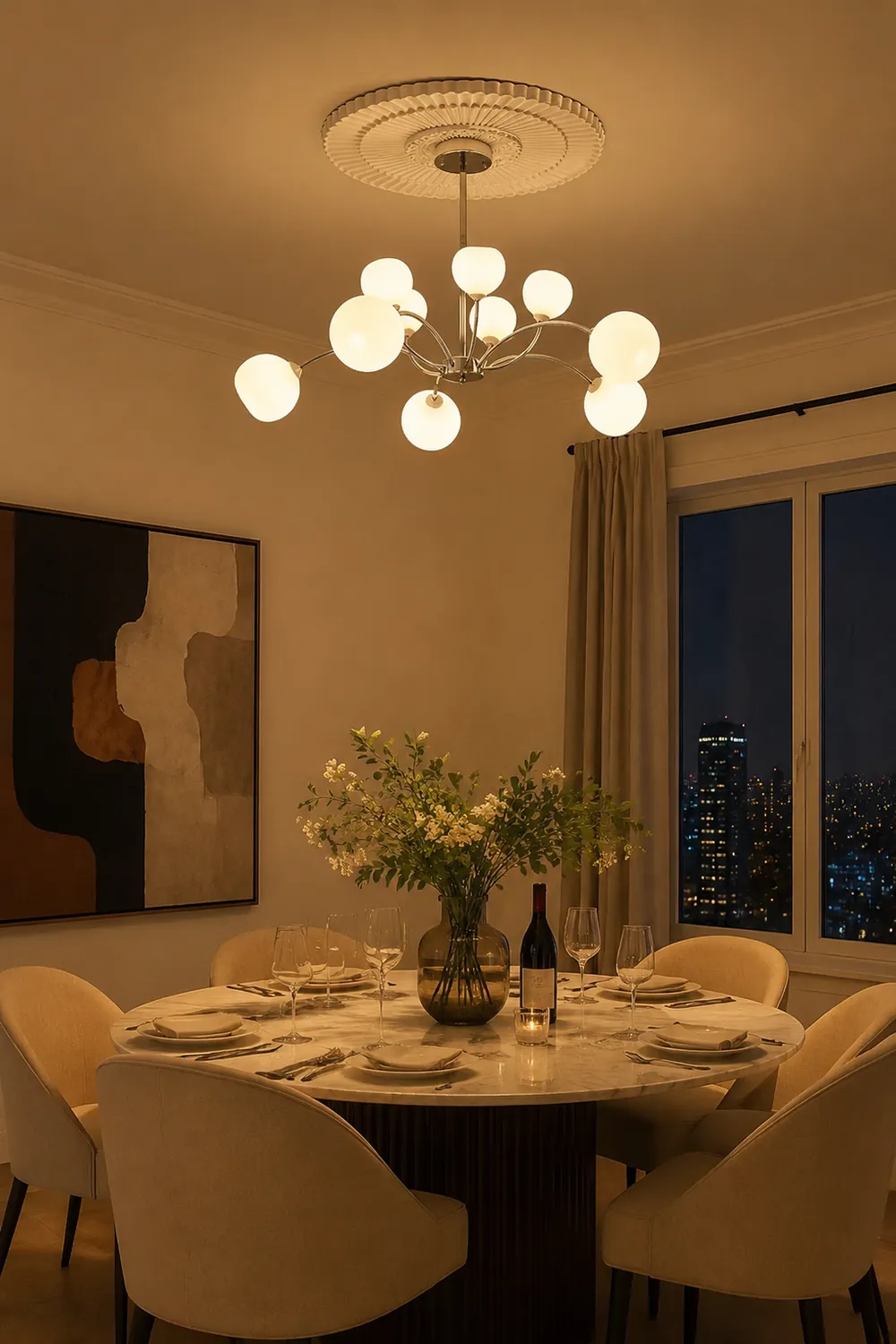 White Glass Globe Sputnik Shape Chandelier - Lumpaz