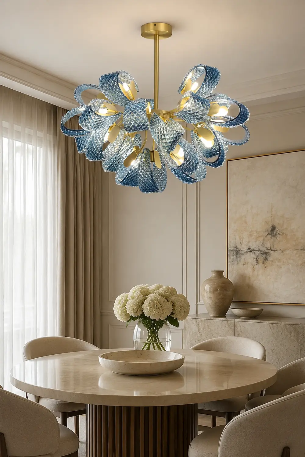Luxury Style Gorgeous Blue Chandelier Modern Copper Glass Chandelier - Lumpaz