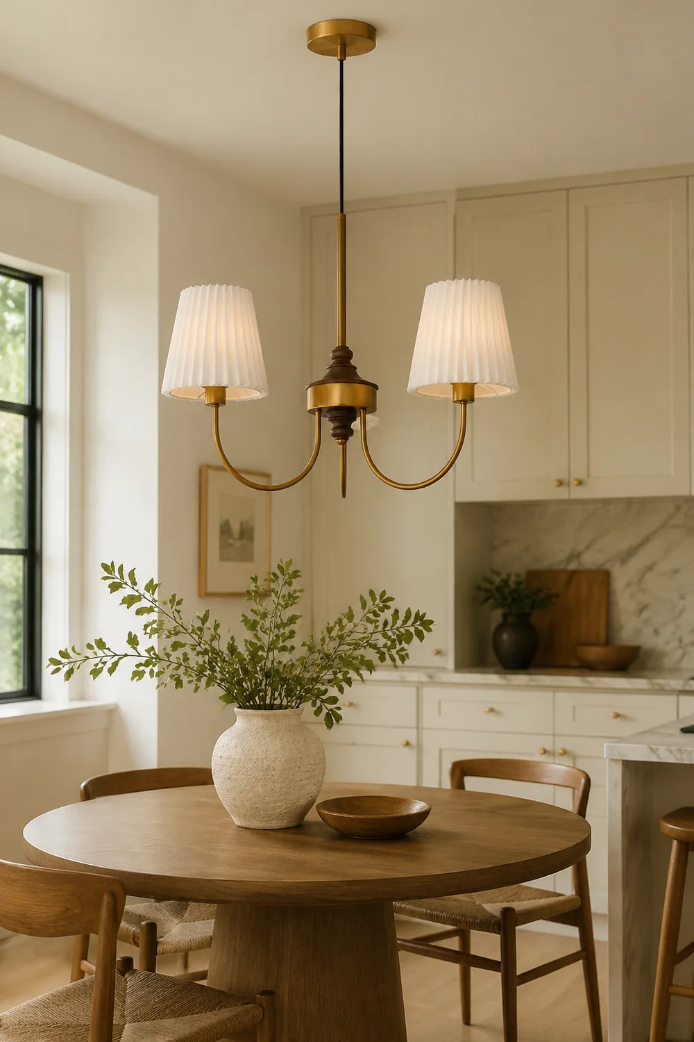 Vintage Pleated Pendant Lampshade Brass Dining Room Chandelier - Lumpaz