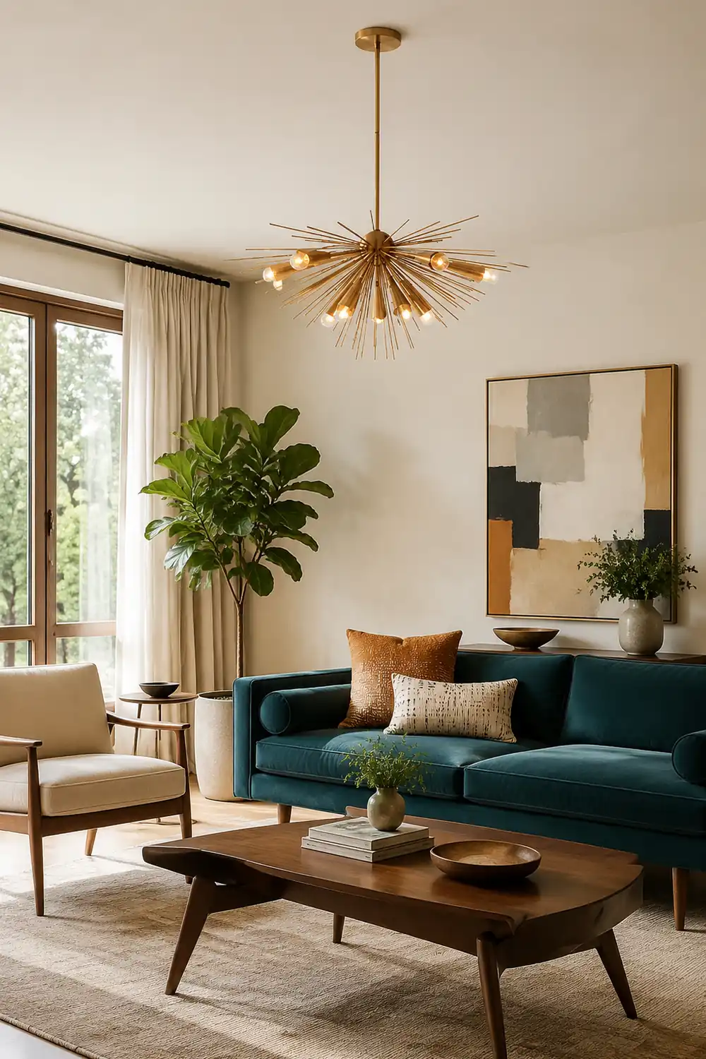 Mid-Century Modernist Brass Chandelier For Living Room - Lumpaz