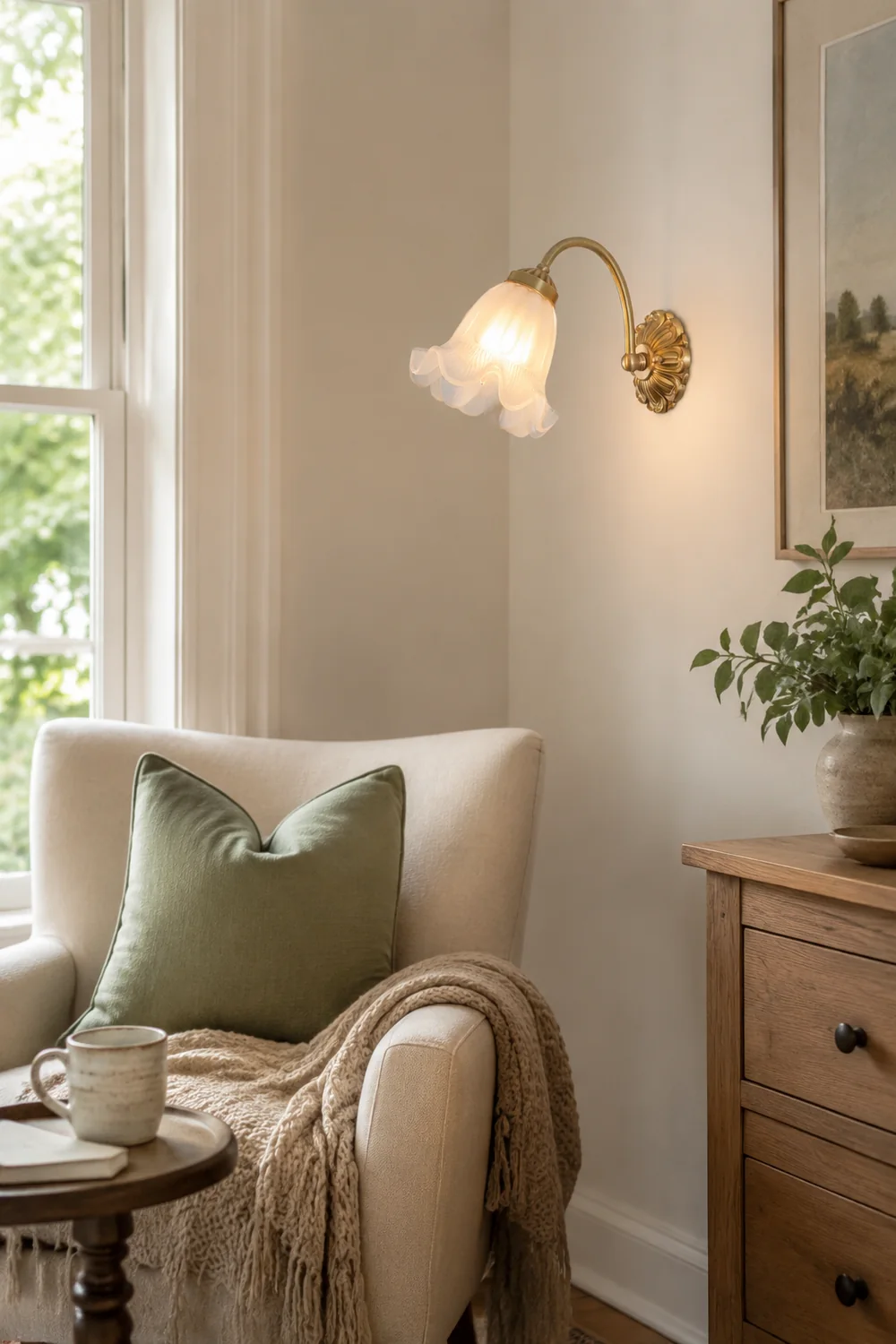 Brass Floral Glass Sconce - Lumpaz